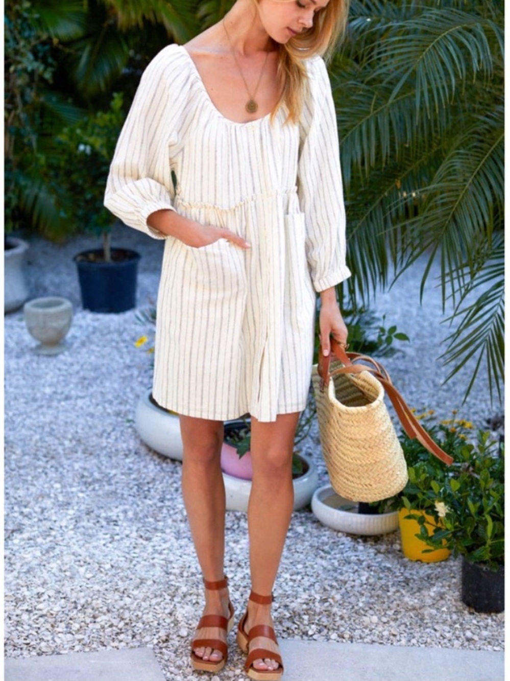 Emerson Fry Jasmine Button Dress Ivory Stripe Organic sz Small - Picture 3 of 12